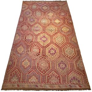 Tyrkisk vintage Mersin Mut kelim tæppe